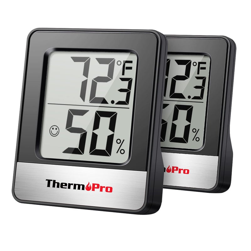 ThermoPro TP49 2 Pieces Digital Hygrometer Indoor Thermometer Humidity Meter Room Thermometer with Temperature and Humidity Monitor Mini Hygrometer Black Weather Station - Image 1